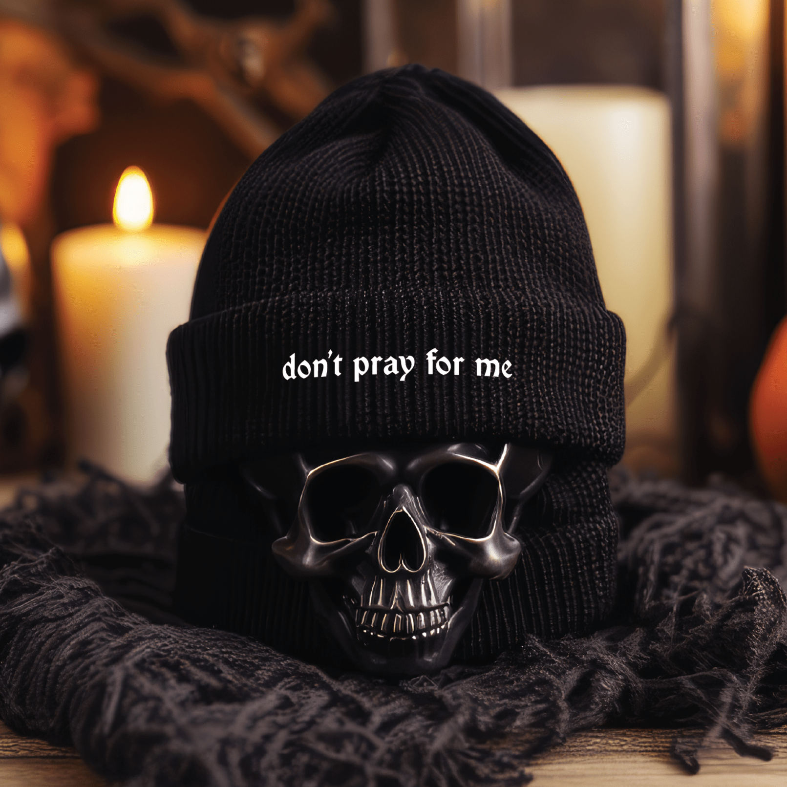 Don't Pray For Me Goth Knit Beanie - Goth Cloth Co.6950407_8941