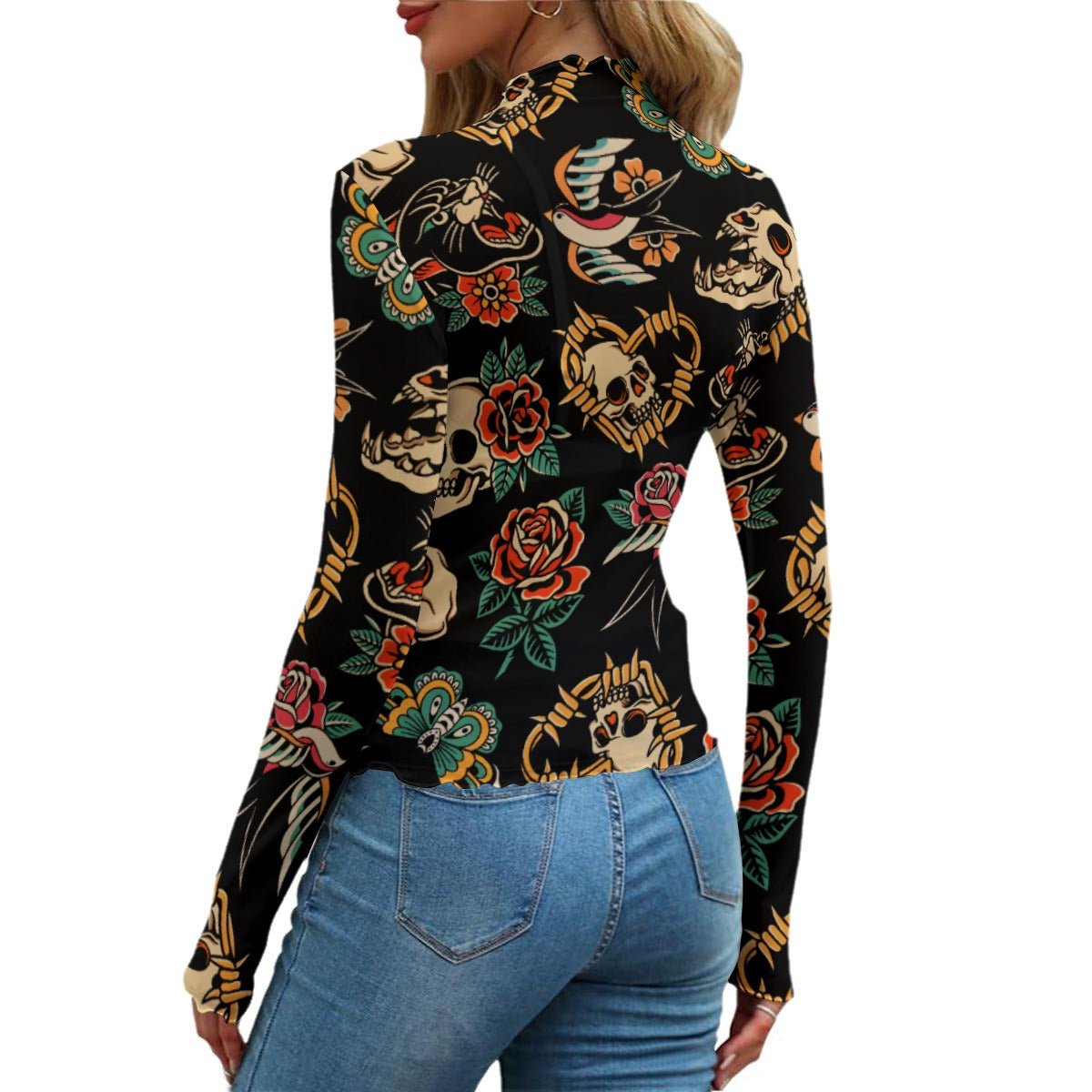Flash Forever Women's Long Sleeve Mesh Top - Goth Cloth Co.ADS-3WTXWC16-PFDPG-FFFFFF-XS