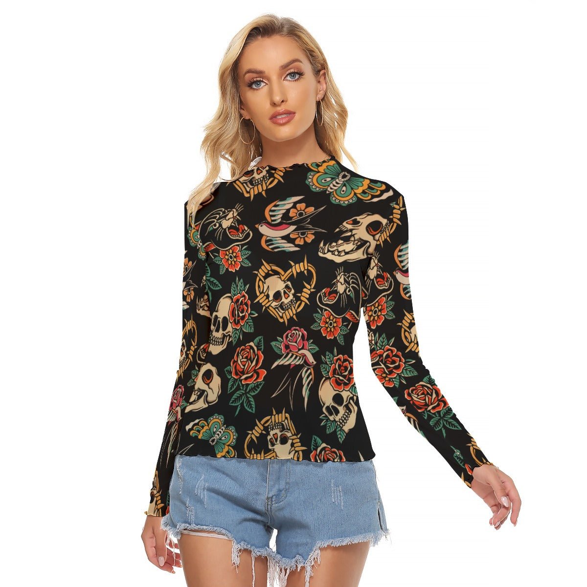 Flash Forever Women's Long Sleeve Mesh Top - Goth Cloth Co.ADS-3WTXWC16-PFDPG-FFFFFF-XS