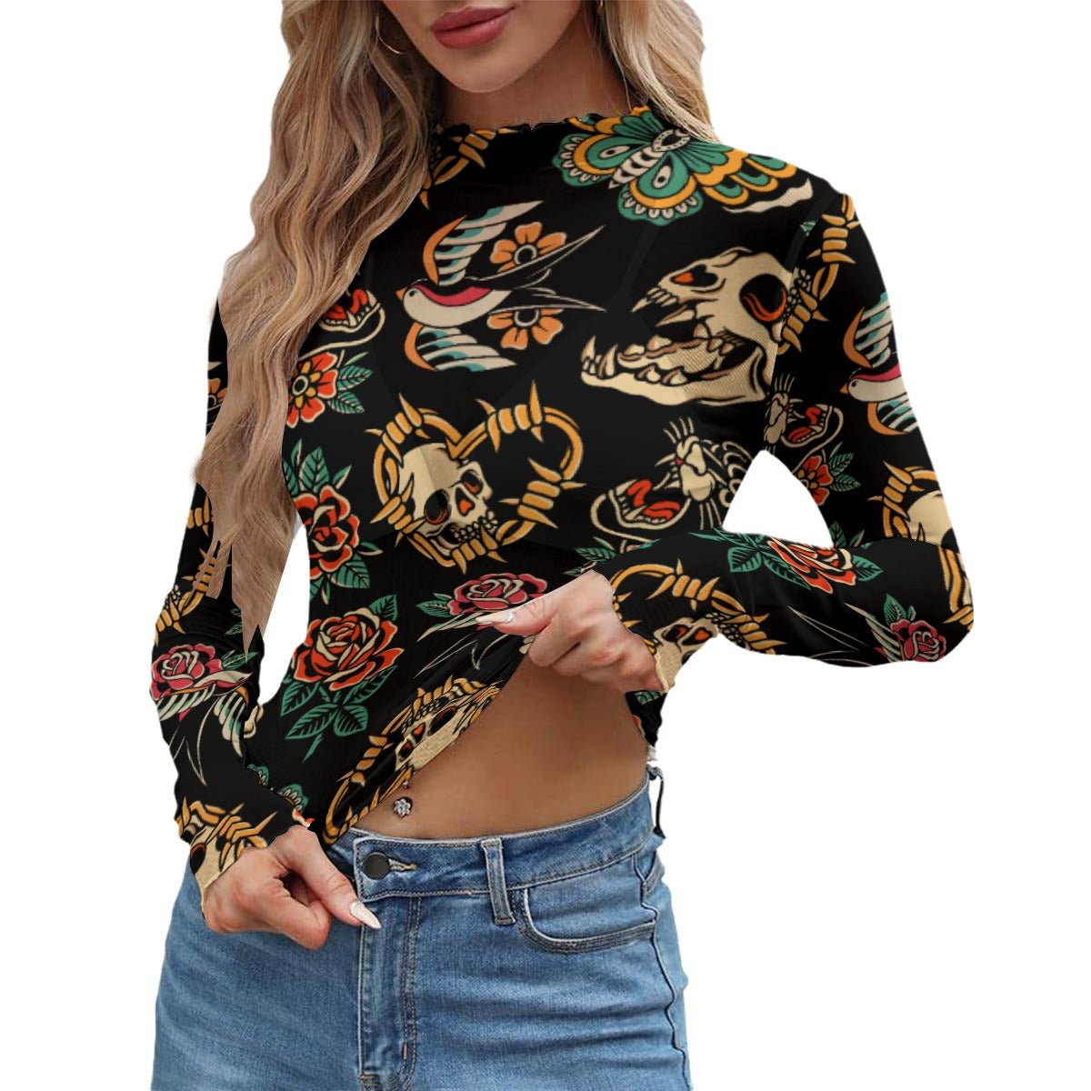 Flash Forever Women's Long Sleeve Mesh Top - Goth Cloth Co.ADS-3WTXWC16-PFDPG-FFFFFF-XS