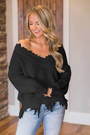 Frayed Hem Dropped Shoulder Sweater - Goth Cloth Co.sweater100100656542741