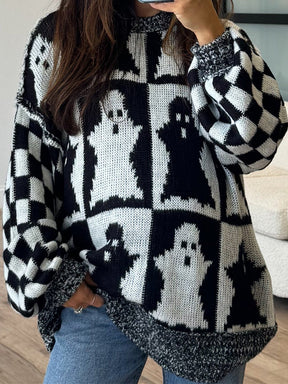 Ghost Dropped Shoulder Long Sleeve Sweater - Goth Cloth Co.100100755401282