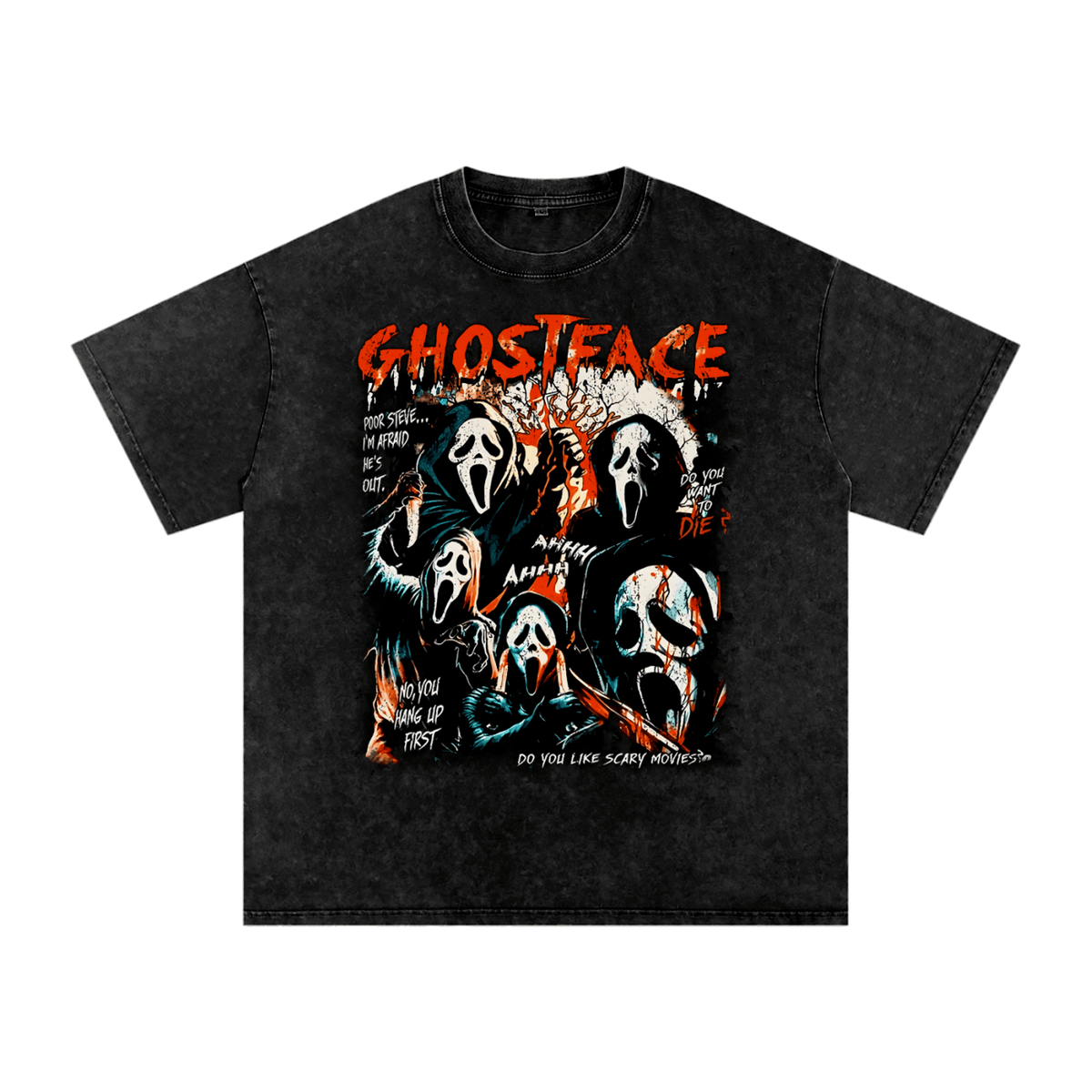 Ghost Face Horror Collage Acid Wash Oversize T-Shirt - Goth Cloth Co.250806PODPQ0499001