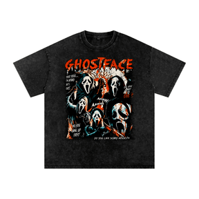Ghost Face Horror Collage Acid Wash Oversize T-Shirt - Goth Cloth Co.250806PODPQ0499001