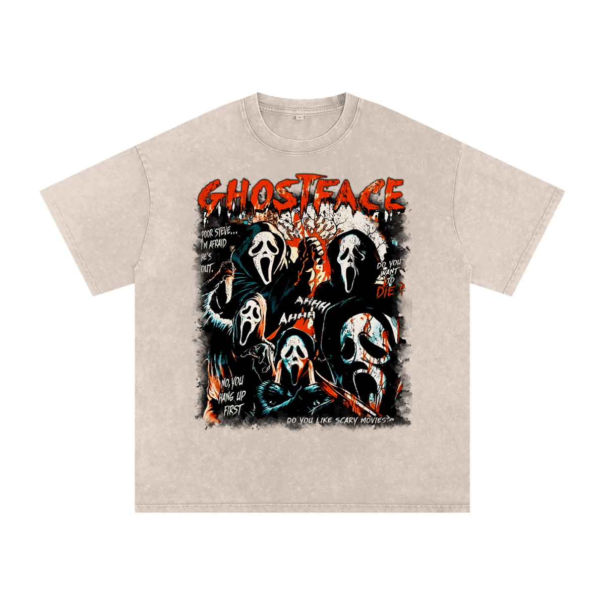 Ghost Face Horror Collage Acid Wash Oversize T-Shirt - Goth Cloth Co.250806PODPQ0499006