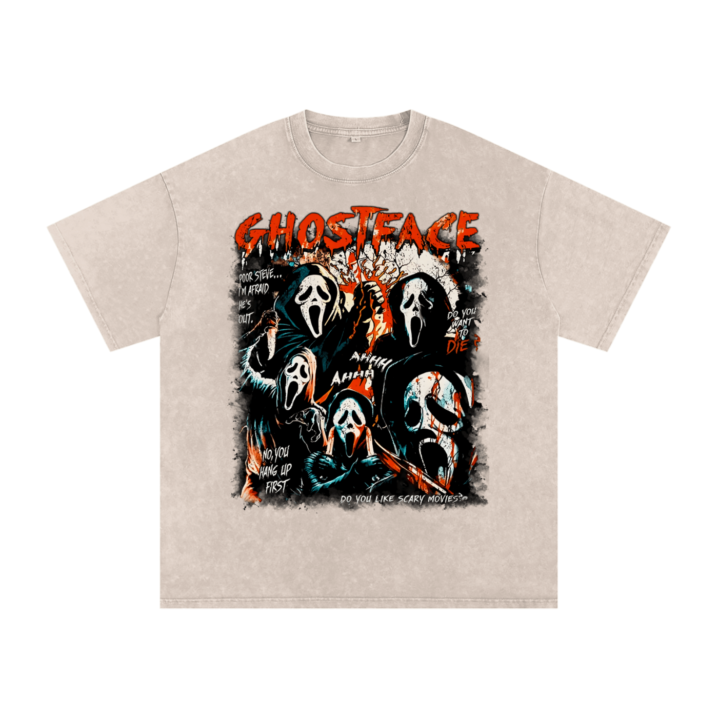 Ghost Face Horror Collage Acid Wash Oversize T-Shirt - Goth Cloth Co.250806PODPQ0499006