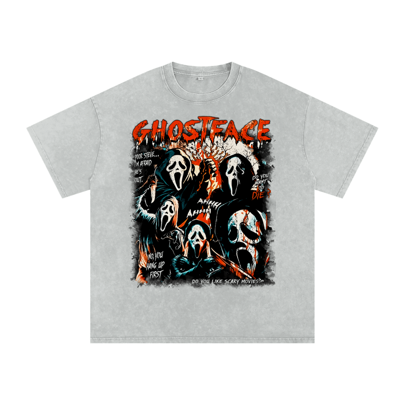 Ghost Face Horror Collage Acid Wash Oversize T-Shirt - Goth Cloth Co.250806PODPQ0499011