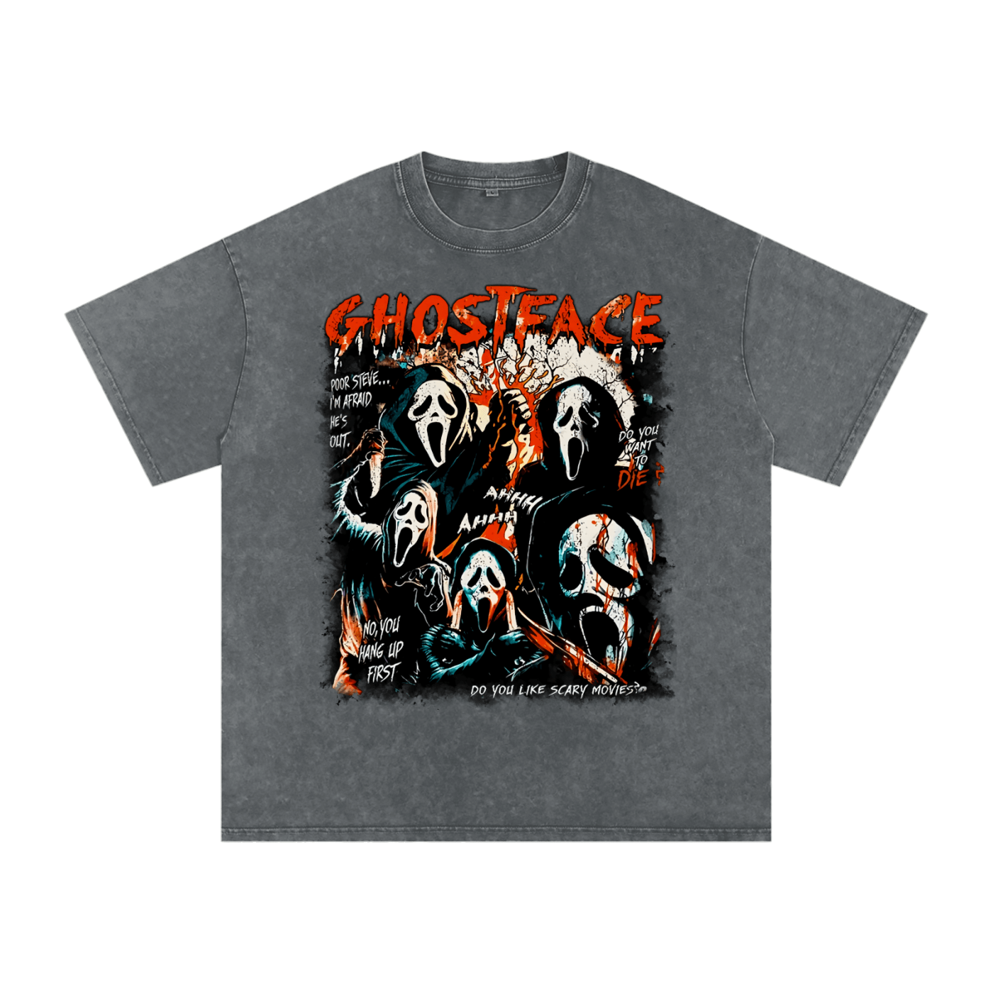 Ghost Face Horror Collage Acid Wash Oversize T-Shirt - Goth Cloth Co.250806PODPQ0499016