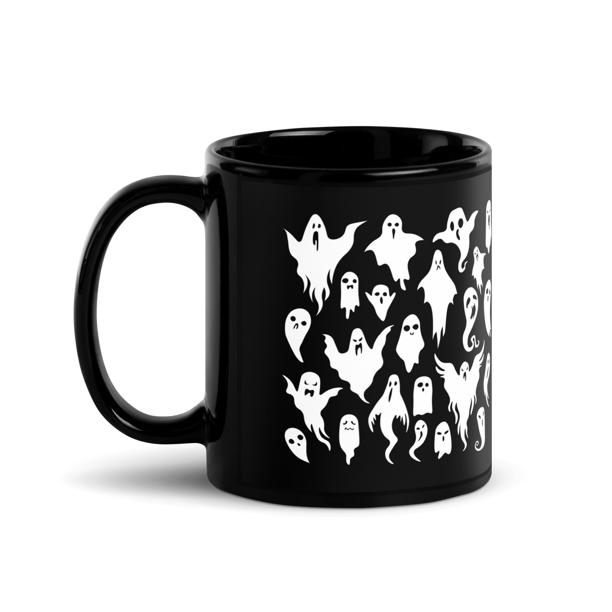 Black Ceramic Mug with Ghost Pattern Design