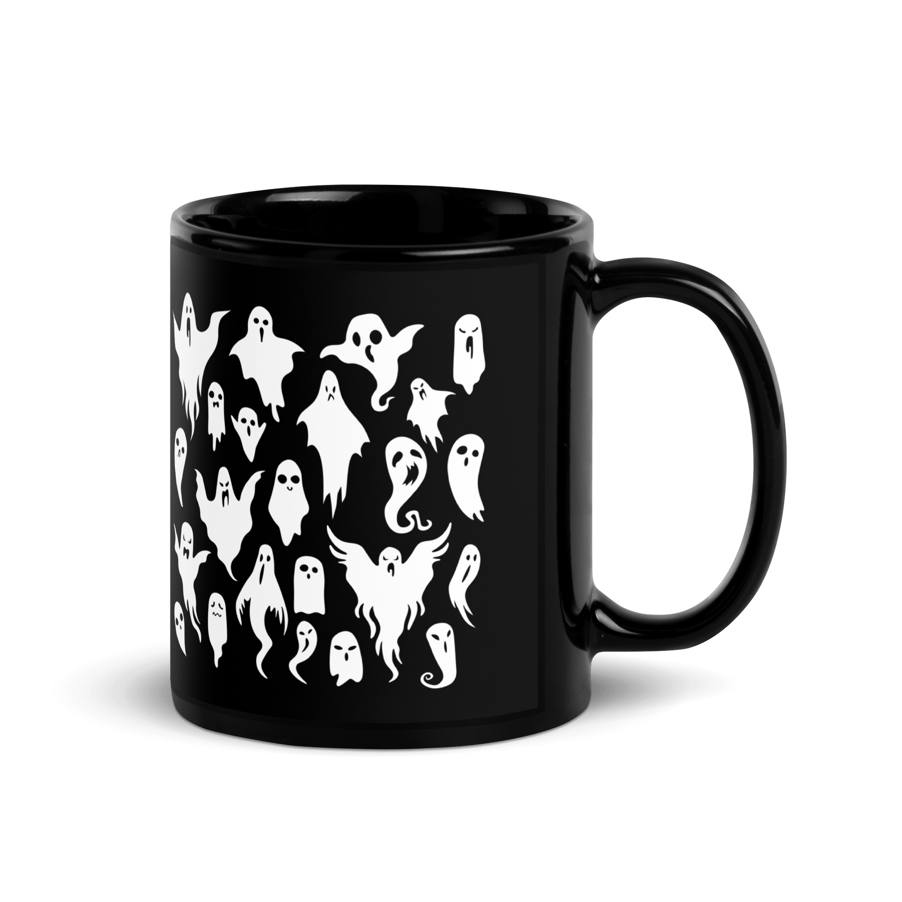 Black Ceramic Mug with Ghost Pattern Design