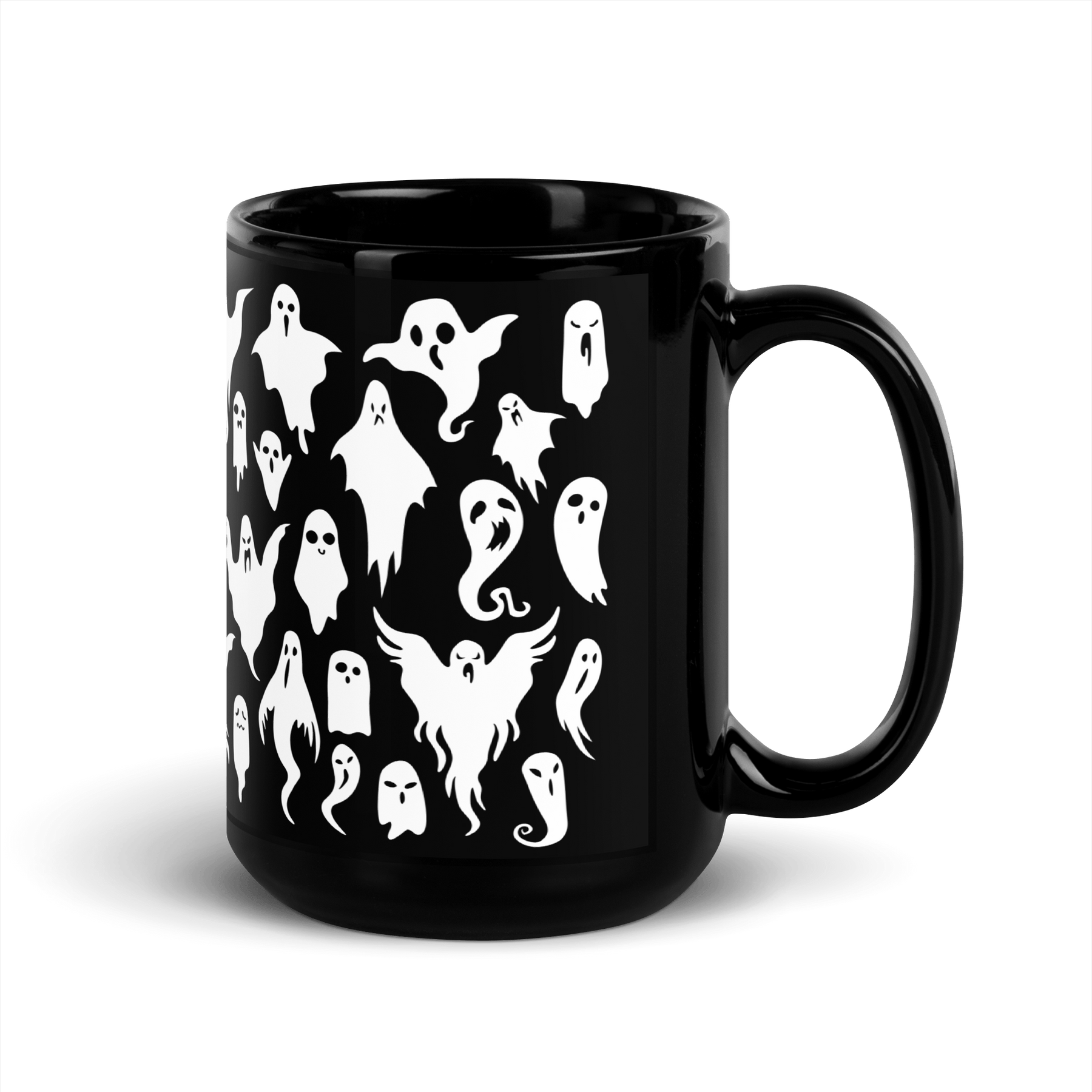 Black Ceramic Mug with Ghost Pattern Design