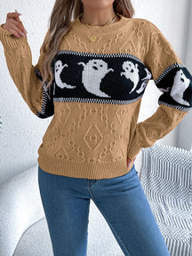 Ghost Round Neck Long Sleeve Sweater - Goth Cloth Co.100100824403054