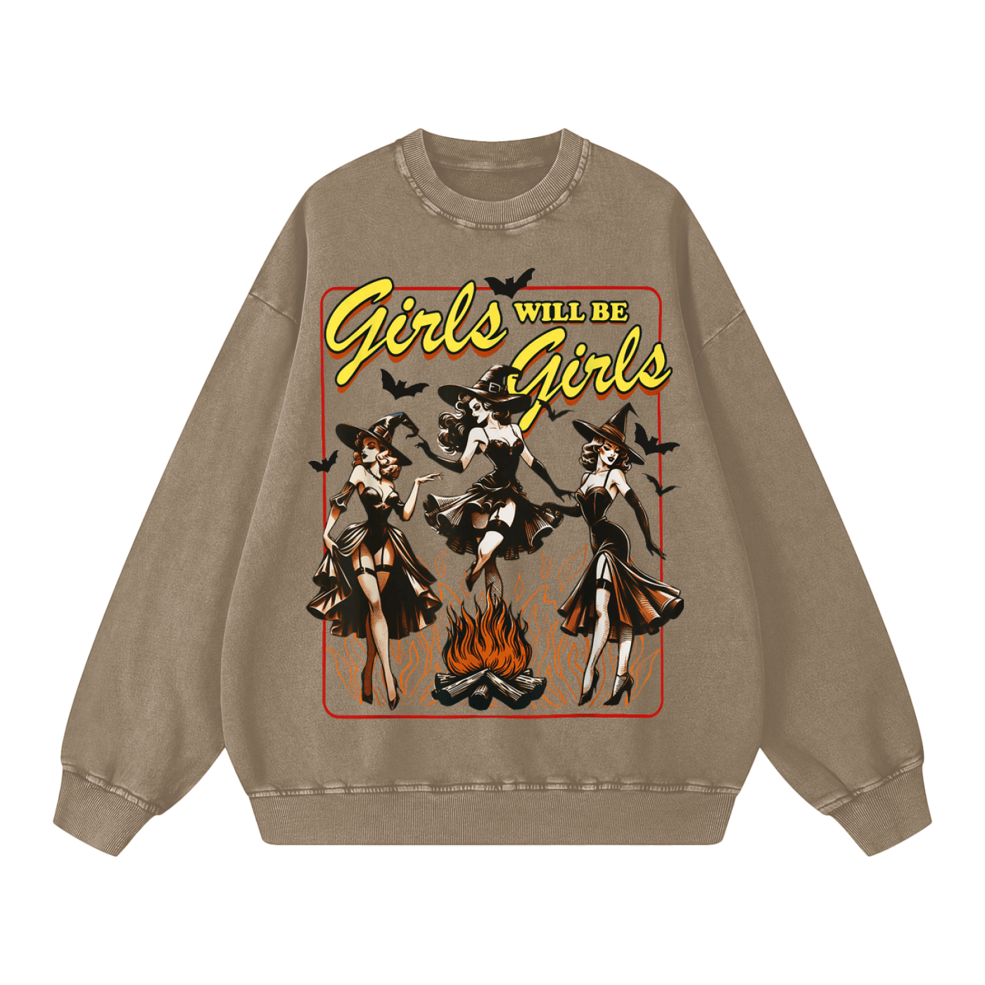 Girls Will Be Girls Vintage Witches Acid Washed Oversized Sweatshirt - Goth Cloth Co.260812PODRA0467006