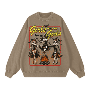 Girls Will Be Girls Vintage Witches Acid Washed Oversized Sweatshirt - Goth Cloth Co.260812PODRA0467006