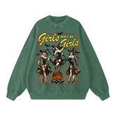 Girls Will Be Girls Vintage Witches Acid Washed Oversized Sweatshirt - Goth Cloth Co.260812PODRA0467011
