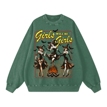 Girls Will Be Girls Vintage Witches Acid Washed Oversized Sweatshirt - Goth Cloth Co.260812PODRA0467011