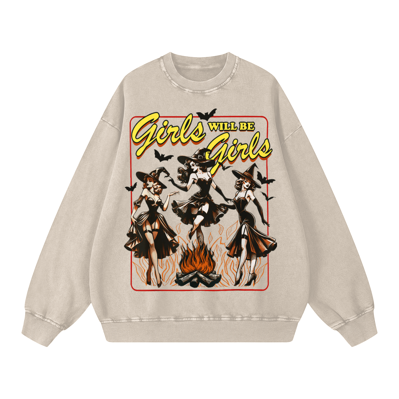 Girls Will Be Girls Vintage Witches Acid Washed Oversized Sweatshirt - Goth Cloth Co.260812PODRA0467016