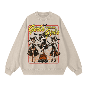 Girls Will Be Girls Vintage Witches Acid Washed Oversized Sweatshirt - Goth Cloth Co.260812PODRA0467016