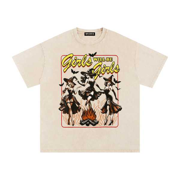 Girls Will Be Girls Witches Acid Wash Oversized T-Shirt - Goth Cloth Co.gymwear260811PODPQ9356001