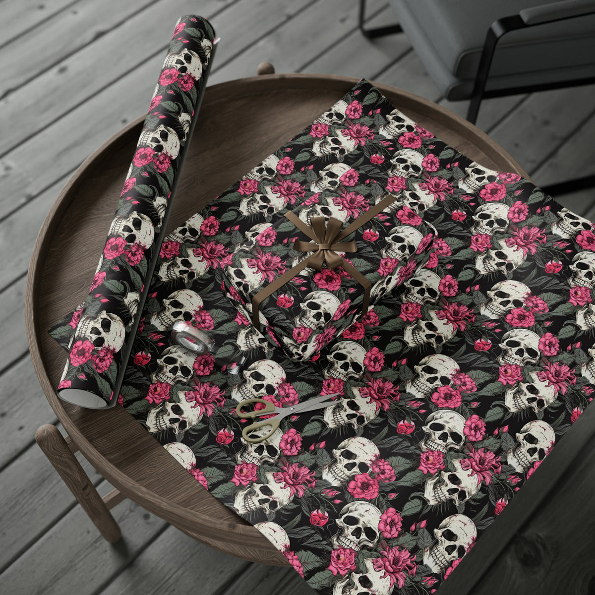 Goth Glam Pink Flowers and Skulls Gift Wrap - Goth Cloth Co.Home Decor50685269346097717045