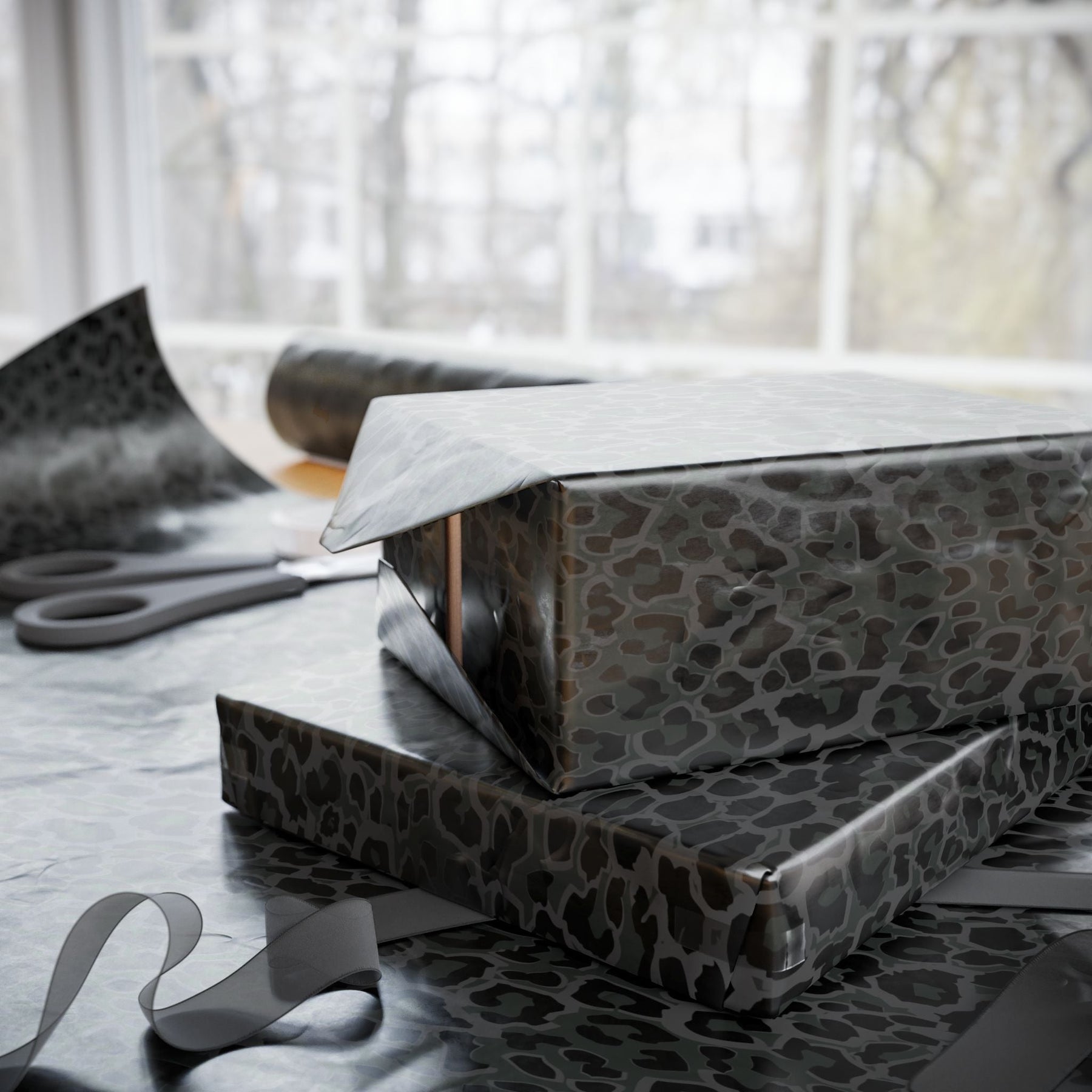 Goth Kitty Grey Leopard Gift Wrap Paper - Goth Cloth Co.Home Decor17653732102607628015