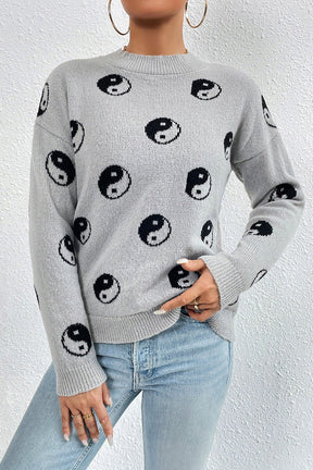 Graphic Mock Neck Dropped Shoulder Sweater - Goth Cloth Co.sweater100100430312418