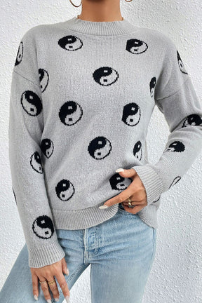 Graphic Mock Neck Dropped Shoulder Sweater - Goth Cloth Co.sweater100100430313271