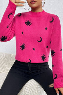 Graphic Mock Neck Dropped Shoulder Sweater - Goth Cloth Co.sweater100100430313271