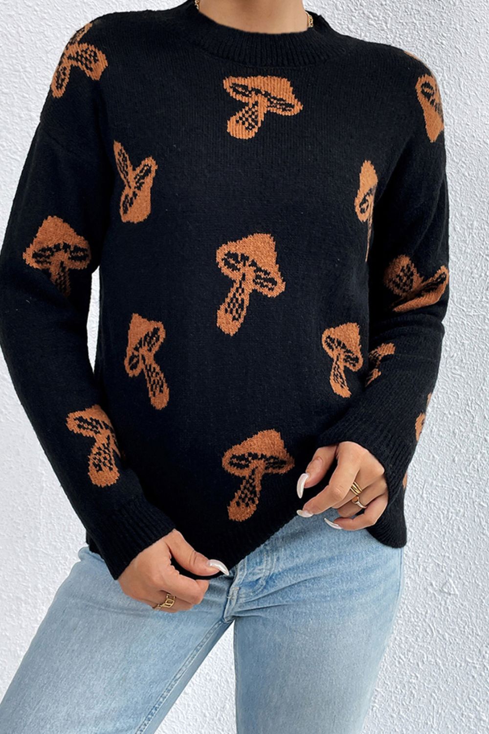 Graphic Mock Neck Dropped Shoulder Sweater - Goth Cloth Co.sweater100100430313271