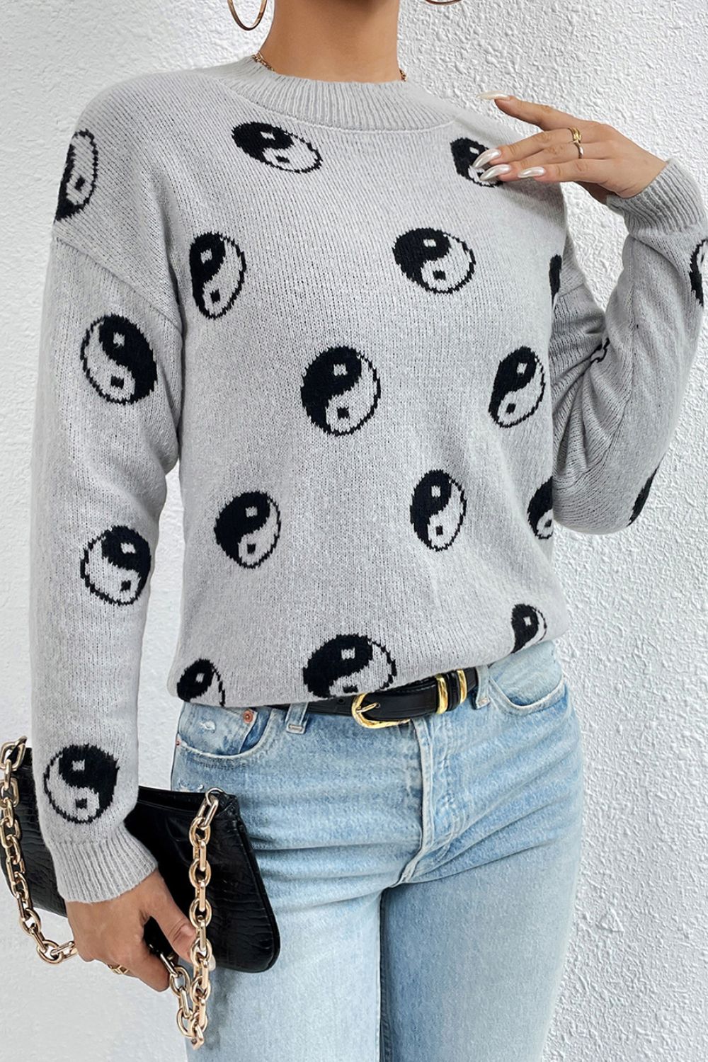 Graphic Mock Neck Dropped Shoulder Sweater - Goth Cloth Co.sweater100100430313271