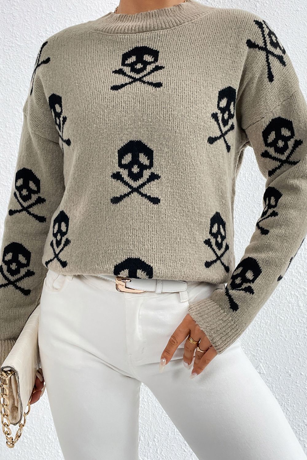 Graphic Mock Neck Dropped Shoulder Sweater - Goth Cloth Co.sweater100100430313271