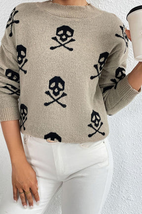 Graphic Mock Neck Dropped Shoulder Sweater - Goth Cloth Co.sweater100100430313271