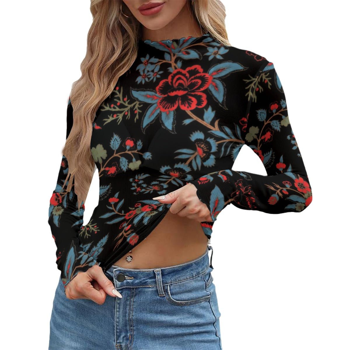 Grave Garden Women's Mesh Long Sleeve Top - Goth Cloth Co.ADS-3WTXWC16-PDGMD-FFFFFF-XS