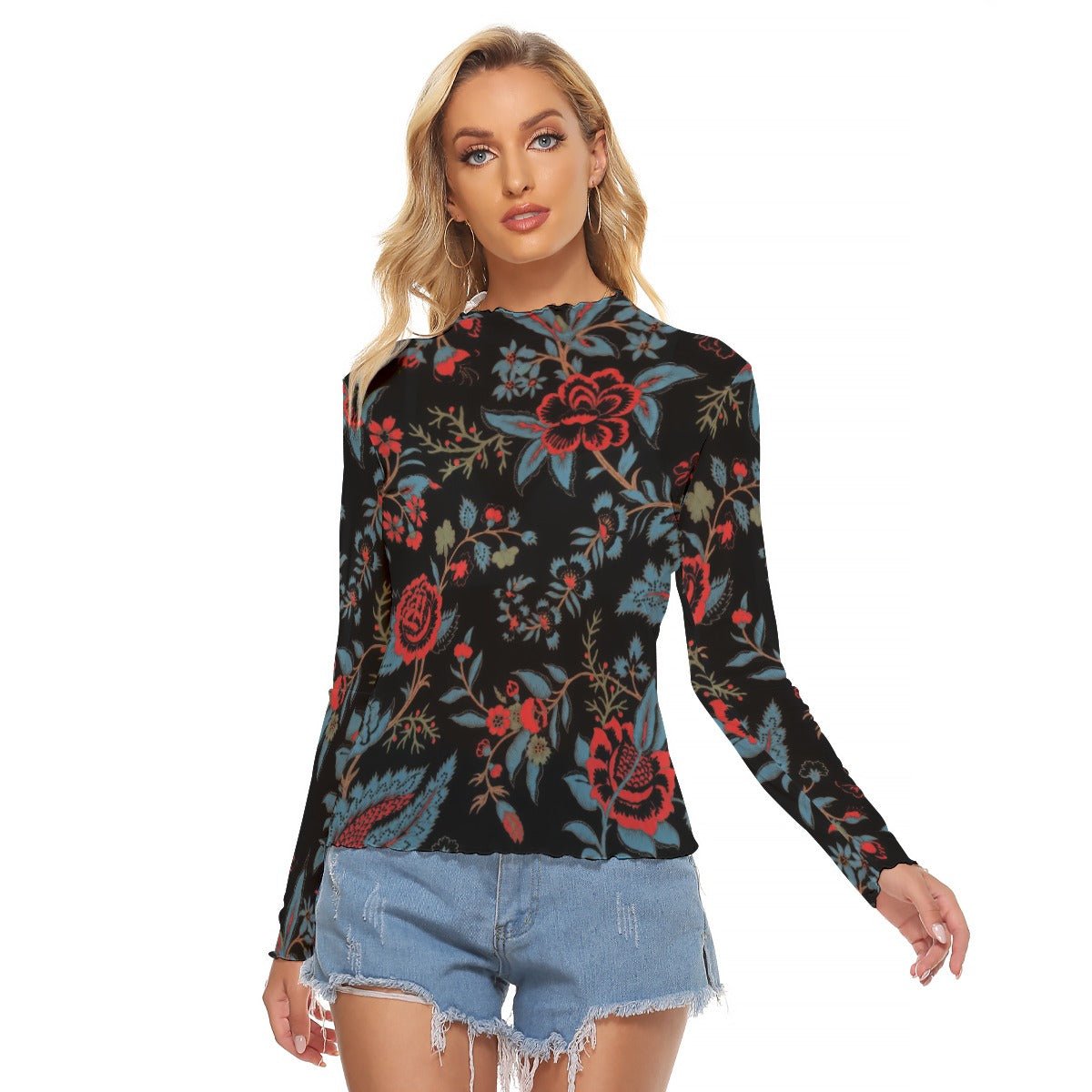 Grave Garden Women's Mesh Long Sleeve Top - Goth Cloth Co.ADS-3WTXWC16-PDGMD-FFFFFF-XS