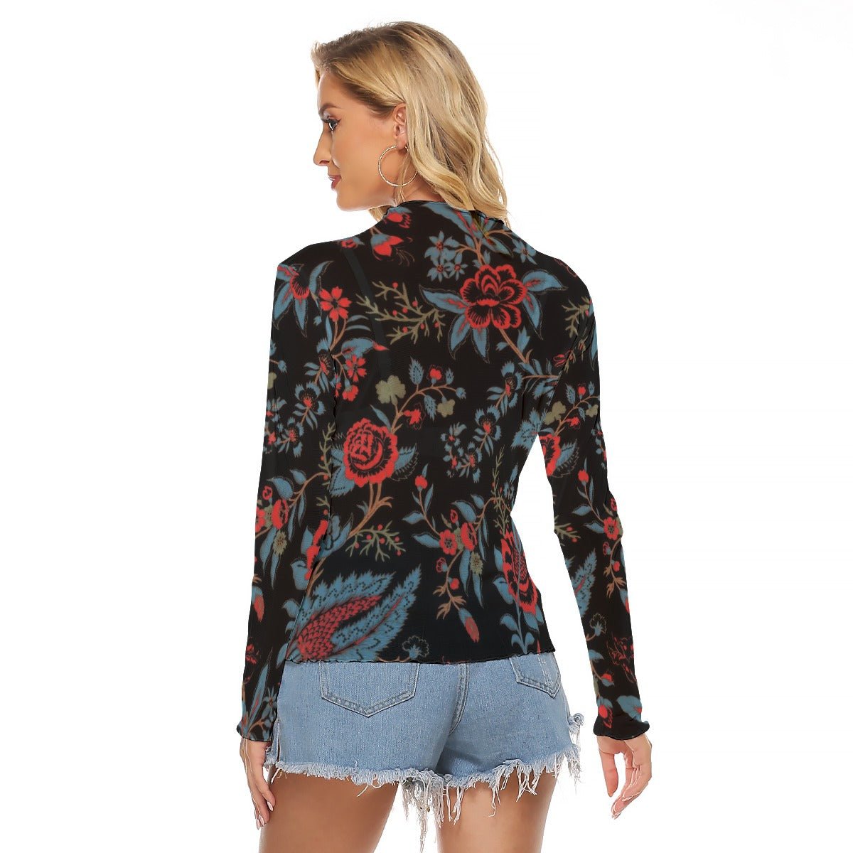 Grave Garden Women's Mesh Long Sleeve Top - Goth Cloth Co.ADS-3WTXWC16-PDGMD-FFFFFF-XS