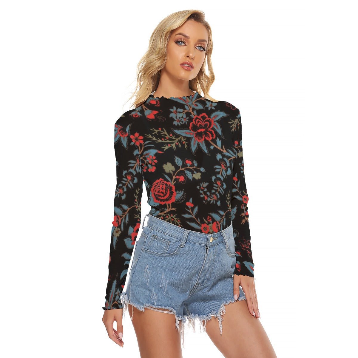 Grave Garden Women's Mesh Long Sleeve Top - Goth Cloth Co.ADS-3WTXWC16-PDGMD-FFFFFF-XS