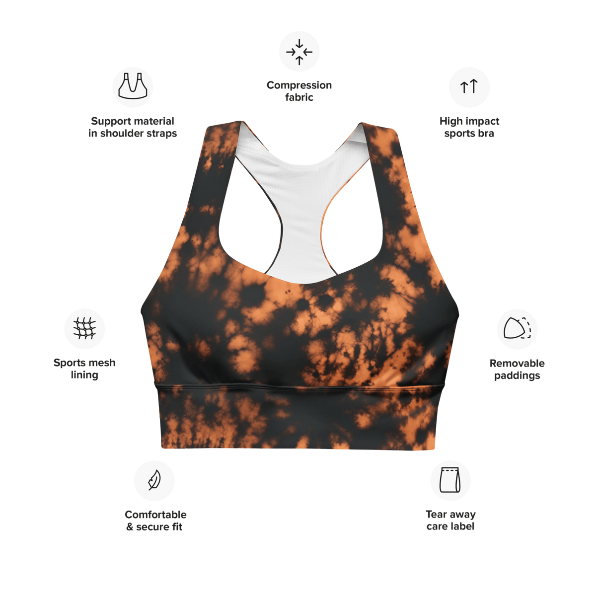 Grunge Bleach Wash Longline Sports Bra - Goth Cloth Co.4442821_12290