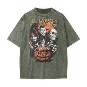 Halloween All Year Long Acid Wash T-Shirt - Goth Cloth Co.250807PODPQ0797019