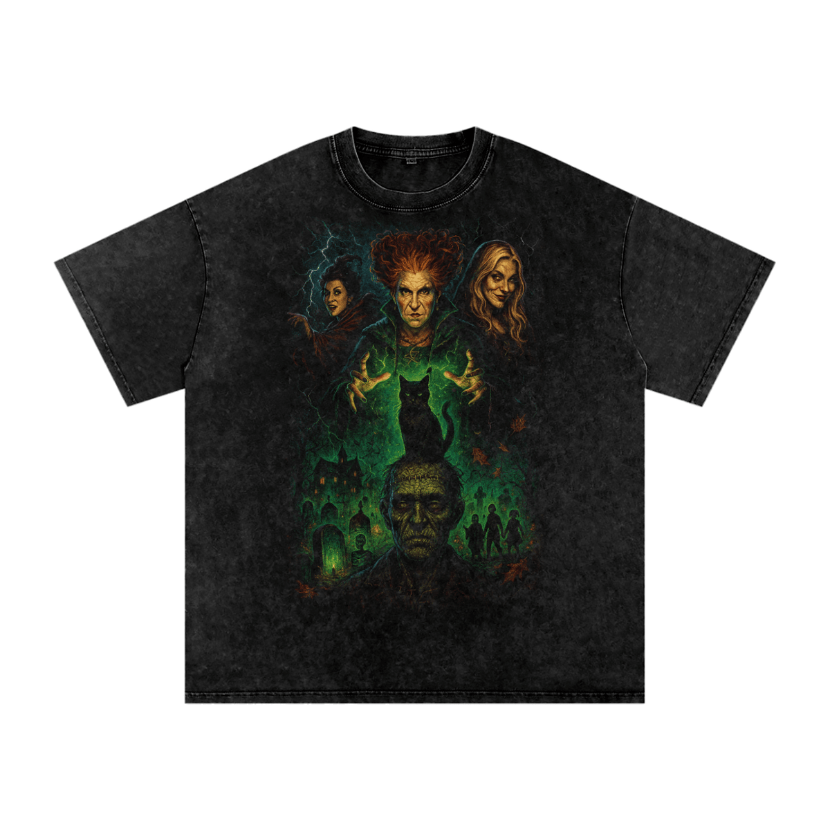 Hocus Pocus Sisters Acid Wash Oversized T-Shirt - Goth Cloth Co.250806PODPQ0158001