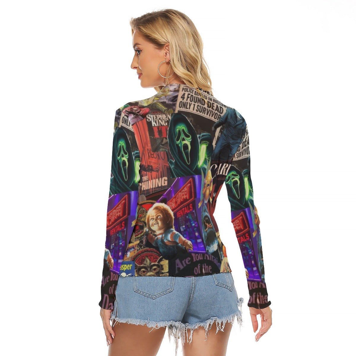 Hollywood Horrors Women's Long Sleeve Mesh Top - Goth Cloth Co.ADS-3WTXWC16-PFCWQ-FFFFFF-5XL