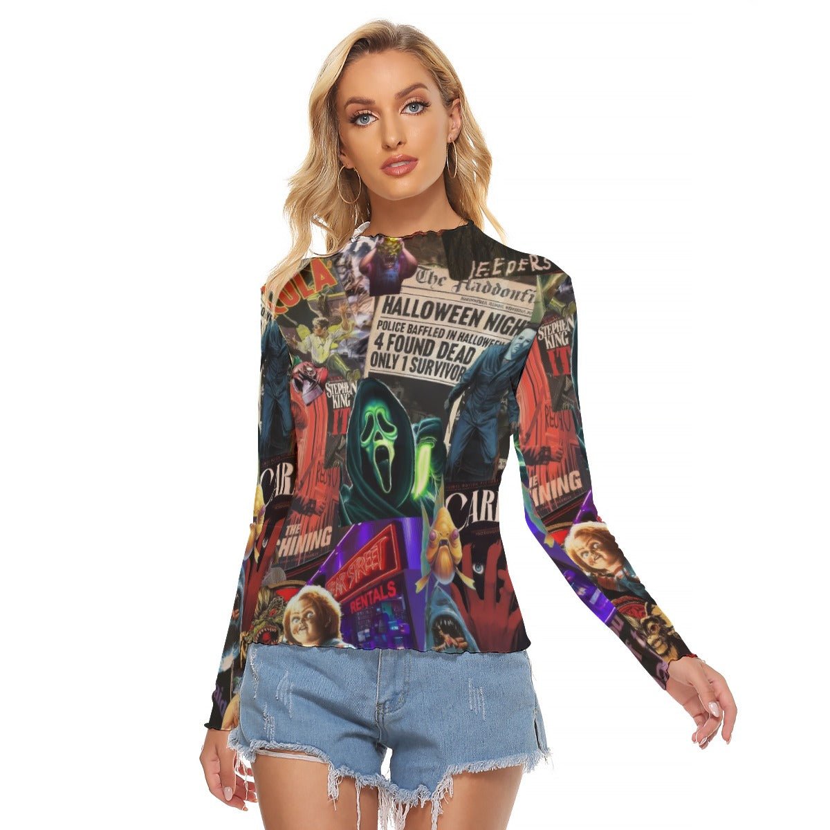 Hollywood Horrors Women's Long Sleeve Mesh Top - Goth Cloth Co.ADS-3WTXWC16-PFCWQ-FFFFFF-5XL