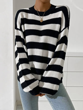 Honey Striped Round Neck Long Sleeve Sweater - Goth Cloth Co.sweater100100921441545