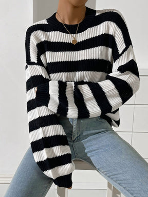 Honey Striped Round Neck Long Sleeve Sweater - Goth Cloth Co.sweater100100921441545