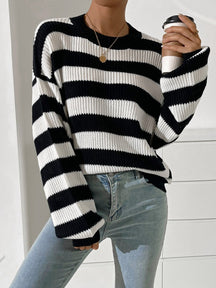 Honey Striped Round Neck Long Sleeve Sweater - Goth Cloth Co.sweater100100921441545