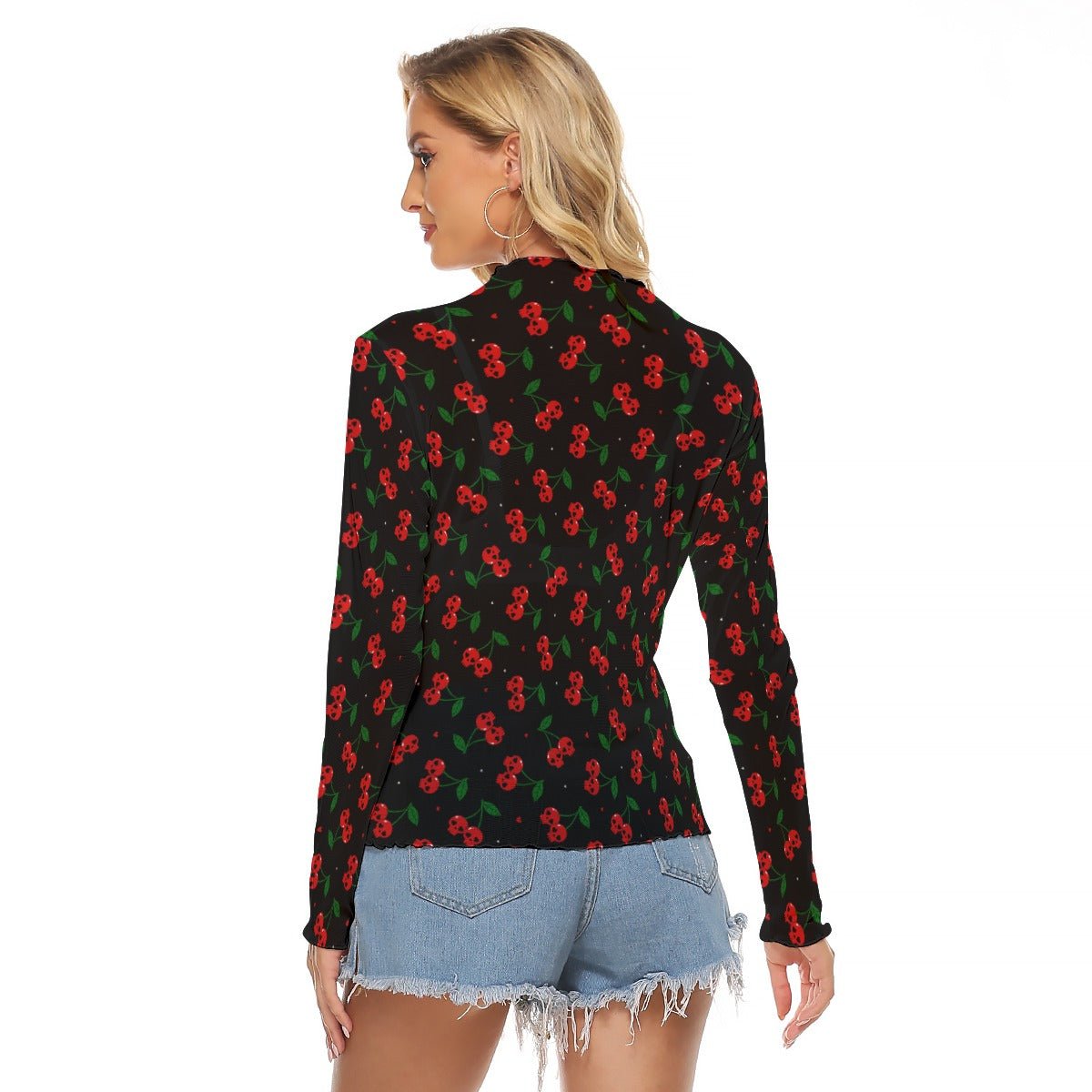 Killer Cherries Women's Long Sleeve Mesh Top - Goth Cloth Co.ADS-3WTXWC16-PFCWV-FFFFFF-XS
