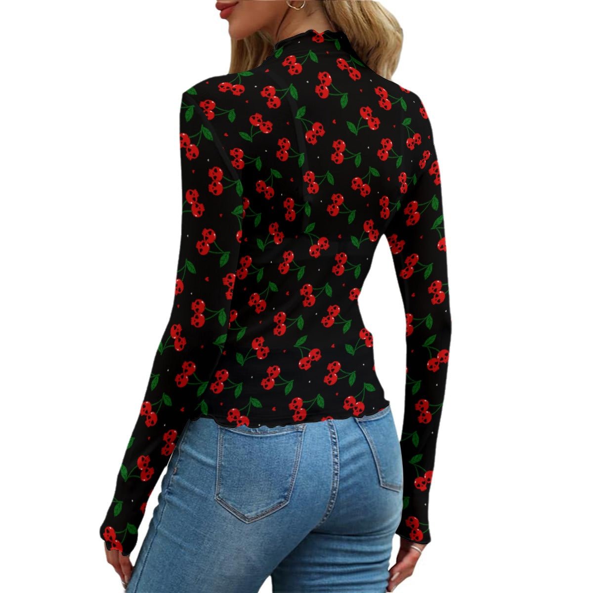 Killer Cherries Women's Long Sleeve Mesh Top - Goth Cloth Co.ADS-3WTXWC16-PFCWV-FFFFFF-XS
