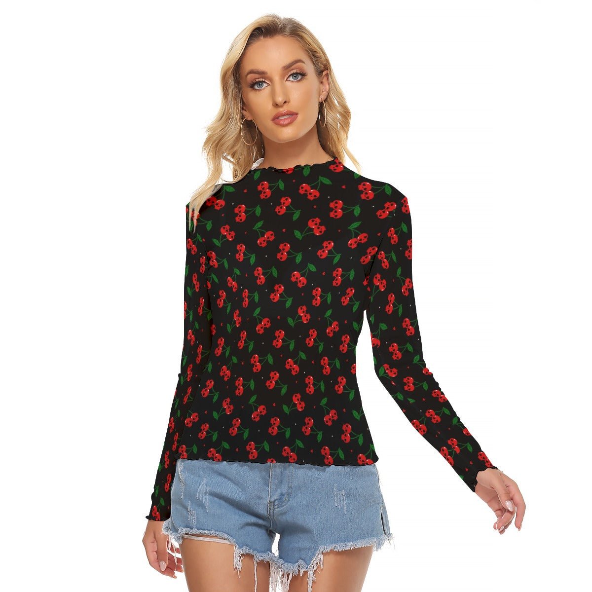 Killer Cherries Women's Long Sleeve Mesh Top - Goth Cloth Co.ADS-3WTXWC16-PFCWV-FFFFFF-XS