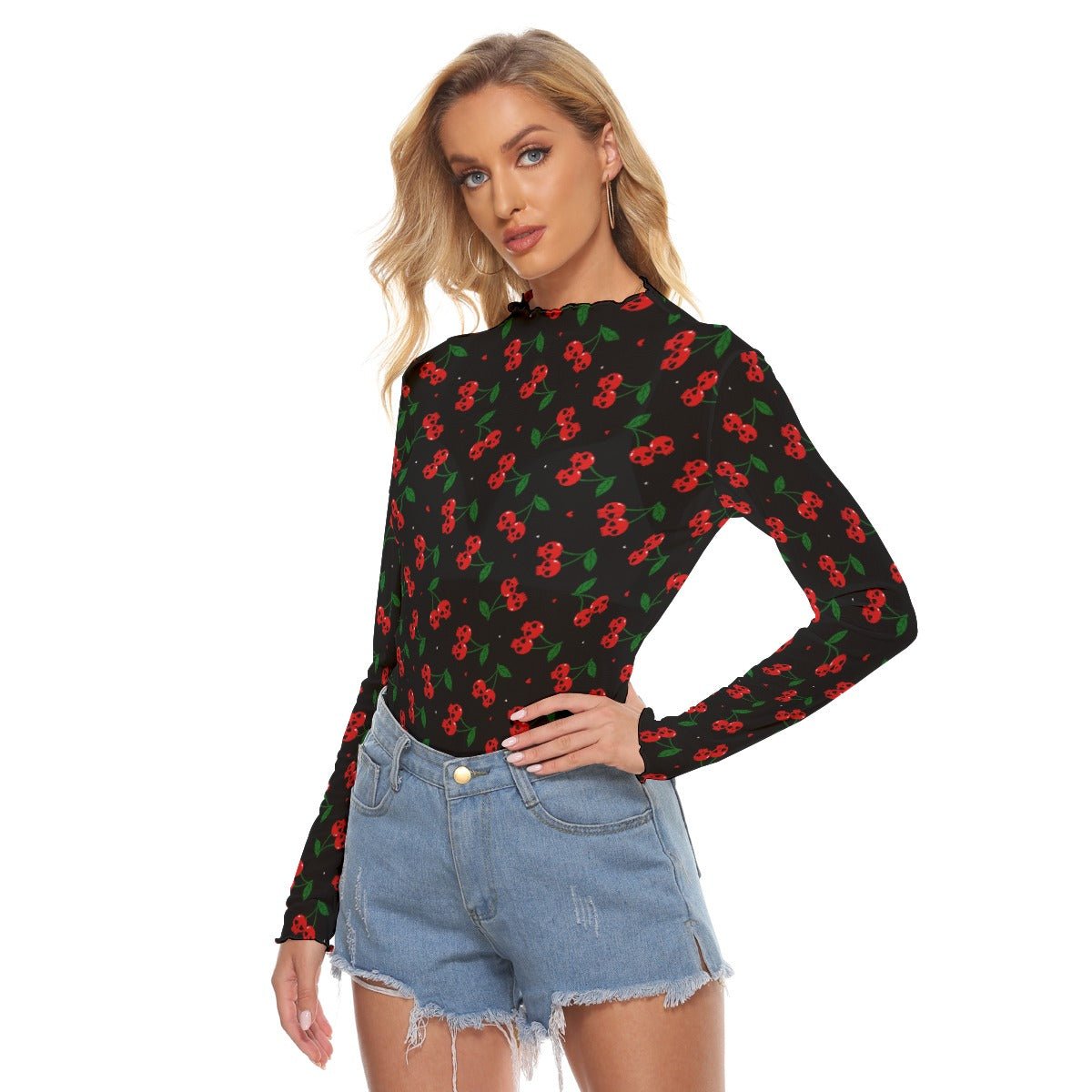 Killer Cherries Women's Long Sleeve Mesh Top - Goth Cloth Co.ADS-3WTXWC16-PFCWV-FFFFFF-XS