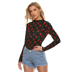 Killer Cherries Women's Long Sleeve Mesh Top - Goth Cloth Co.ADS-3WTXWC16-PFCWV-FFFFFF-XS