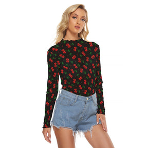 Killer Cherries Women's Long Sleeve Mesh Top - Goth Cloth Co.ADS-3WTXWC16-PFCWV-FFFFFF-XS